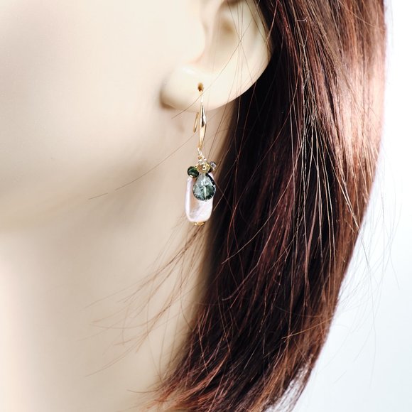 Baroque Pearl & Tourmaline Cluster Earrings, 14K Gold Filled Dainty Ear Wires - Picture 7 of 9